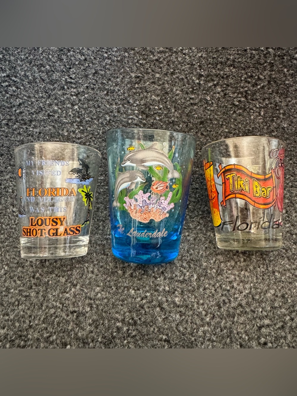 Set of 3 Florida Souvenir Shot Glasses Tiki Bar Ft Lauderdale